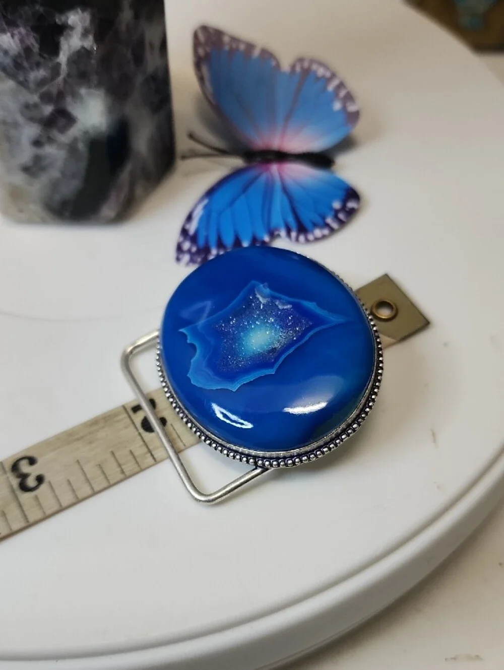 Blue Agate Belt Buckle Accent - Women's Accessory